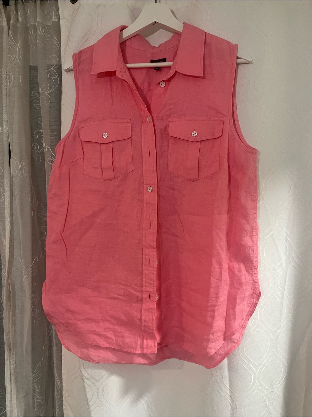 TALBOTS Sleeveless Button-Front Pink Linen Blend Shirt